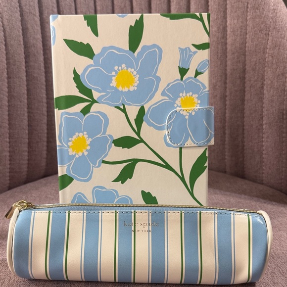 kate spade Other - Kate Spade Blue and Green Floral Notebook with Striped Pencil Case